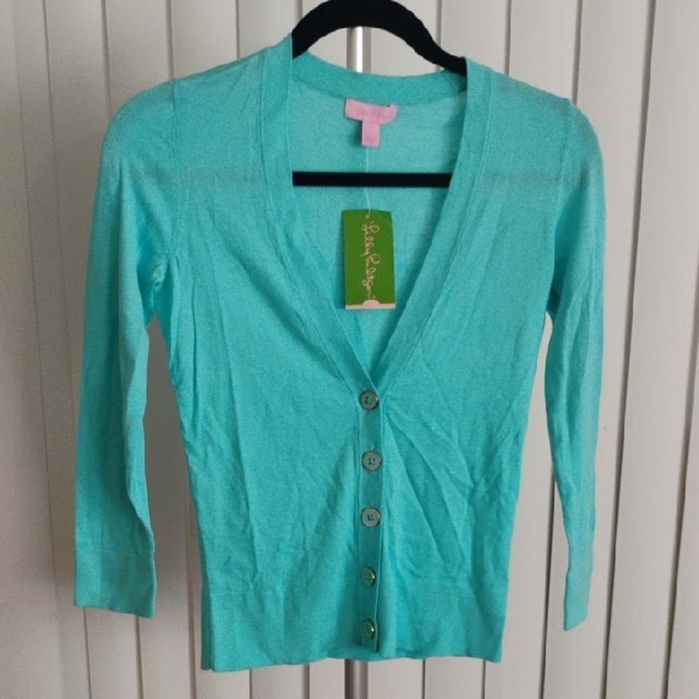 Lilly Pulitzer Turquoise Cardigan Sweater Button Up Sweater